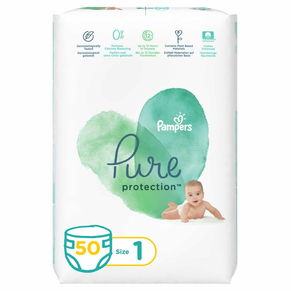 Pampers Pure Protection Dermatologically Tested Diapers Size 1 (2-5kg) 50 Diapers