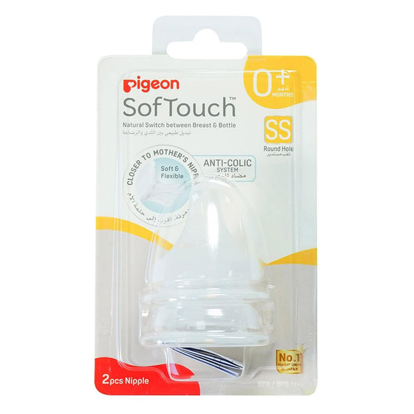 Pigeon SofTouch Wide Neck Bottle Round Hole Nipples SS 2 PCS 0+ Months