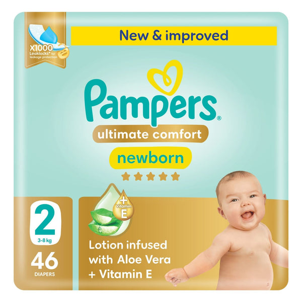 Pampers Ultimate Comfort Diapers with Aloe Vera Plus Vitamin E Newborn Size 2 3-8kg