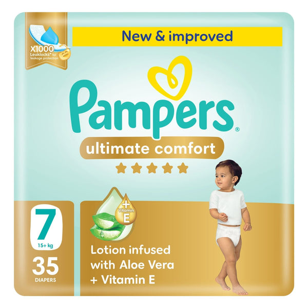 Pampers Ultimate Comfort Diapers with Aloe Vera Plus Vitamin E Size 7 15kg+ 35 Diapers