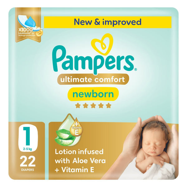 Pampers Ultimate Comfort Diapers with Aloe Vera Plus Vitamin E Newborn Size 1 2-5kg