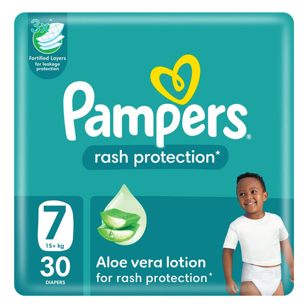 Pampers Rash Protection Diapers with Aloe Vera Lotion Size 7 15kg+ Value Pack 30 Diapers