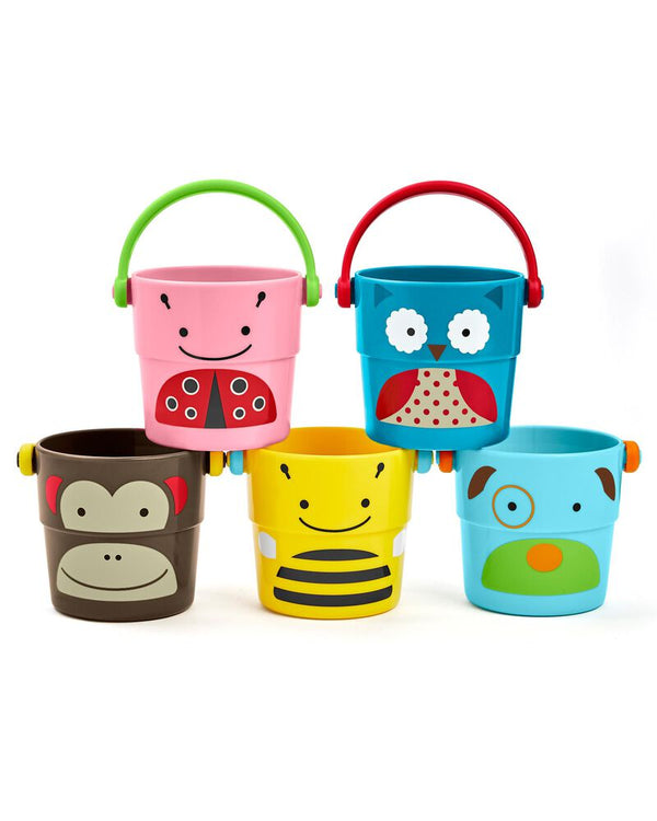 Skip Hop Zoo Stack & Pour Buckets Bath Toy for Baby 9 Months+, Multi Color