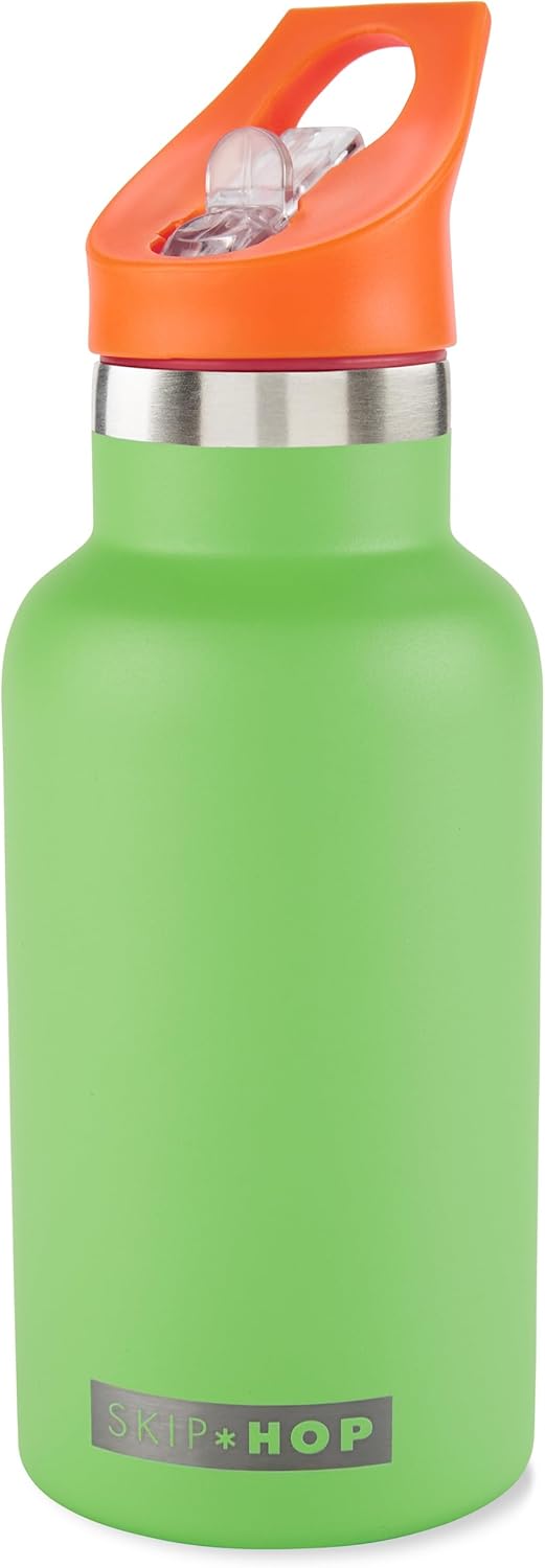 Skip Hop Spark Style 12 oz Stainless Steel Canteen Bottle Green with Straw and Strap