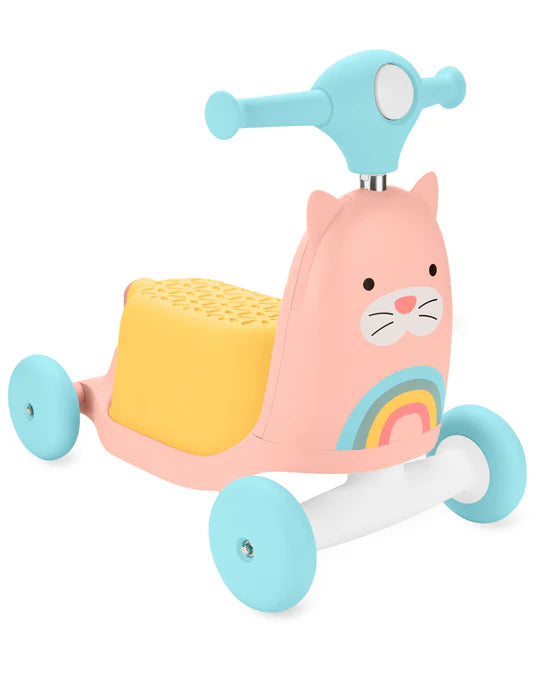 Skip Hop Zoo 3 in 1 Cat Ride On Toy for Toddlers - Walker, Ride On and Scooter in One