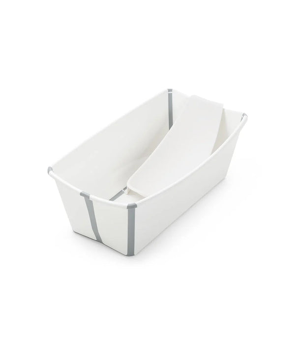 Stokke Flexi Bath + Newborn Support Bundle White Foldable Baby Bathtub with Heat Sensitive Plug