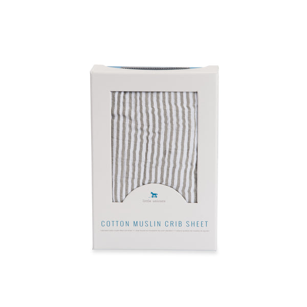 Little Unicorn Cotton Muslin Crib Sheet Grey Stripe